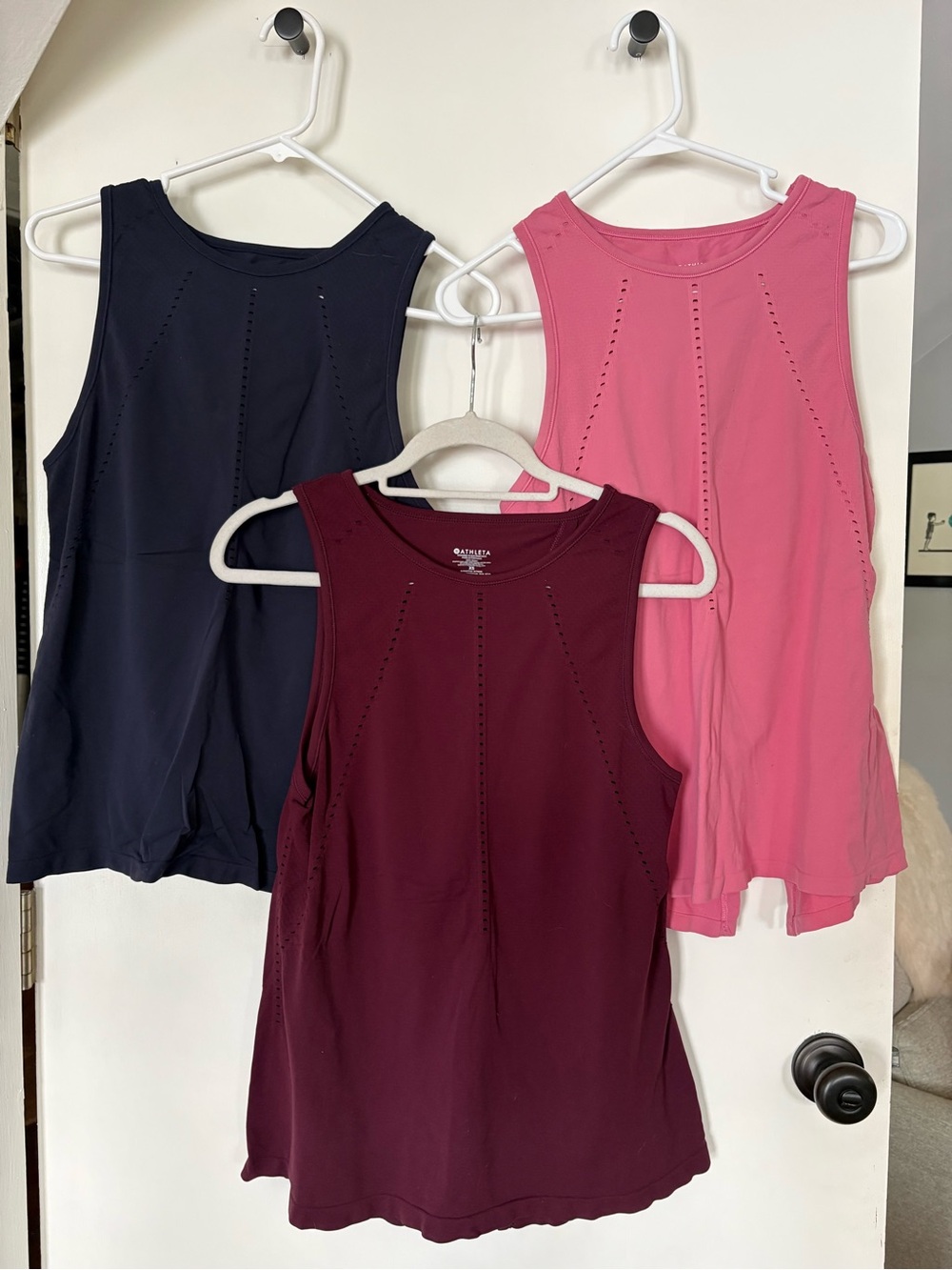 Athleta Women's Sleeveless Eyelet Tank Bundle — Pink, Navy & Burgundy